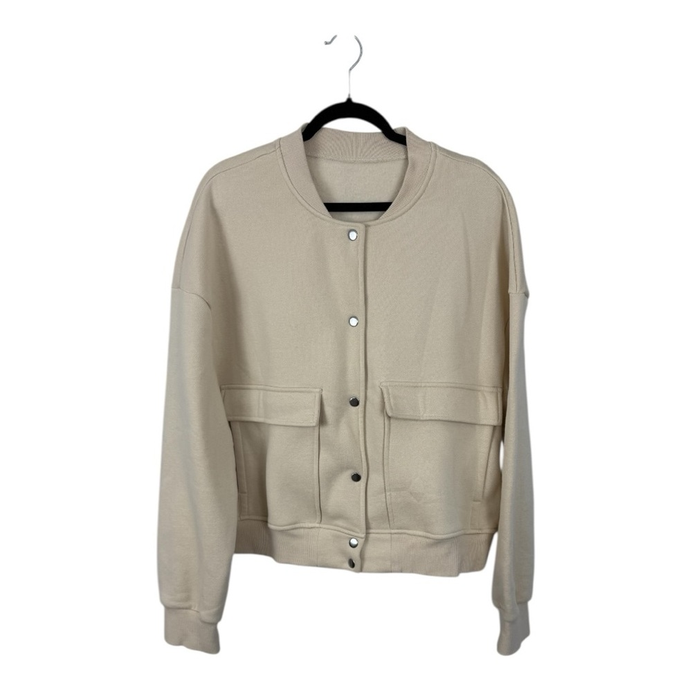 Women’s Tan Bomber Jacket – Casual Lightweight Snap Outerwear | Size 2XL